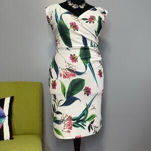 K Design White Tropical Floral Sheath Dress XL